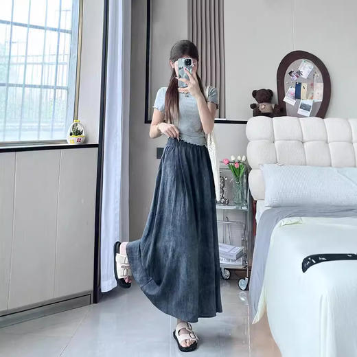 百媚生 半身裙气质扎染冰丝裙女夏季薄高腰显瘦垂感宽松休闲裙子LB42008 商品图2