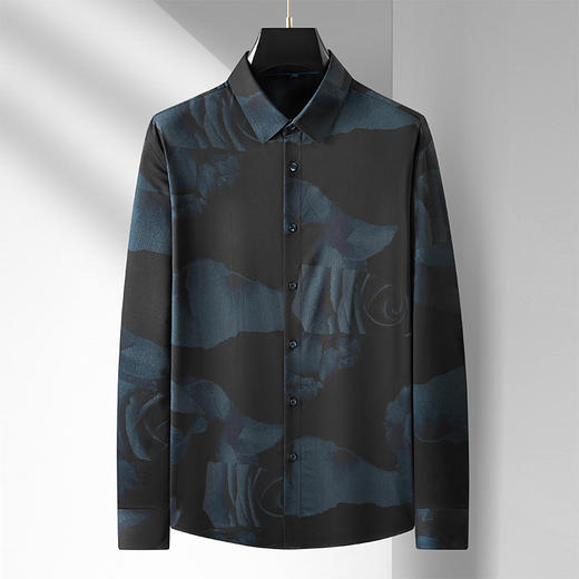 【新款DM】大依优型大码花纹花衬衫长袖衬衫男宽松加肥加大码男士休闲商务衬衣上衣胖子 商品图6