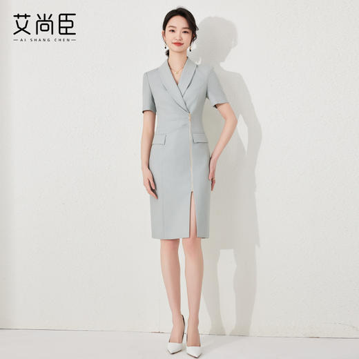 艾尚臣职业连衣裙2024新款女夏季短袖高端时尚正式场合修身工作服 商品图2
