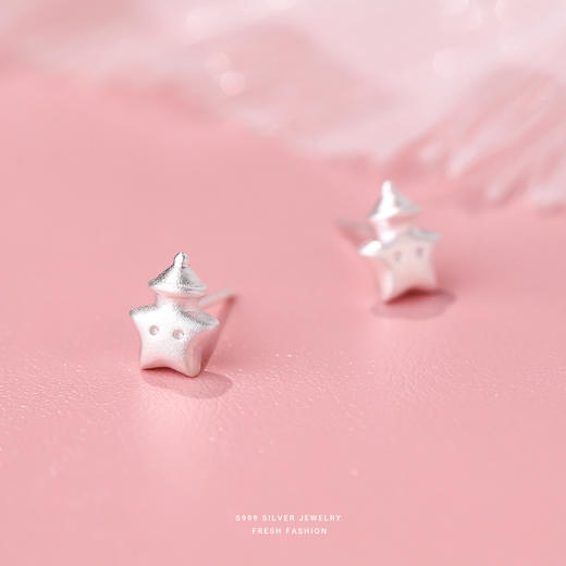 【睡帽星星】S999银可爱童趣磨砂耳饰【YXS-E4291】 商品图3