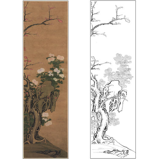 陆逵花鸟工笔画白描底稿《设色菊花立轴》临摹勾线高清打印稿MD05 商品图0