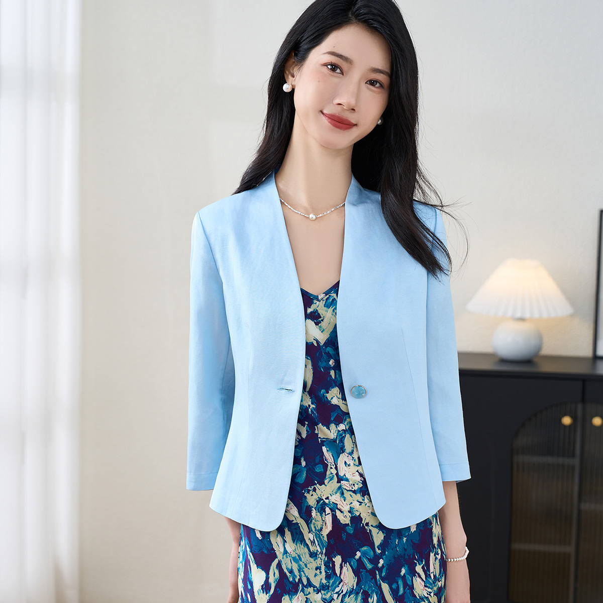 剩S/XL 高级感亚麻醋酸混纺小西装 米思阳2026春季新款气质短款外套女上衣3637