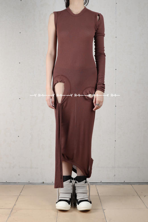 Rick Owens | 砖红色粘胶丝罗纹针织香蕉上衣连衣裙 商品图3