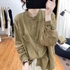 【长袖棉麻衬衣】春秋季宽松减龄上衣 复古荷叶领打底衫衬衫外穿  商品缩略图1