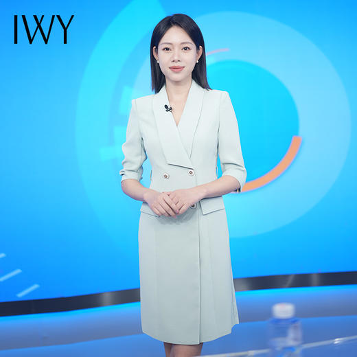 IWY/绿色播音主持人连衣裙七分袖气质通勤教师录课会议演讲比赛裙Q14235 商品图3