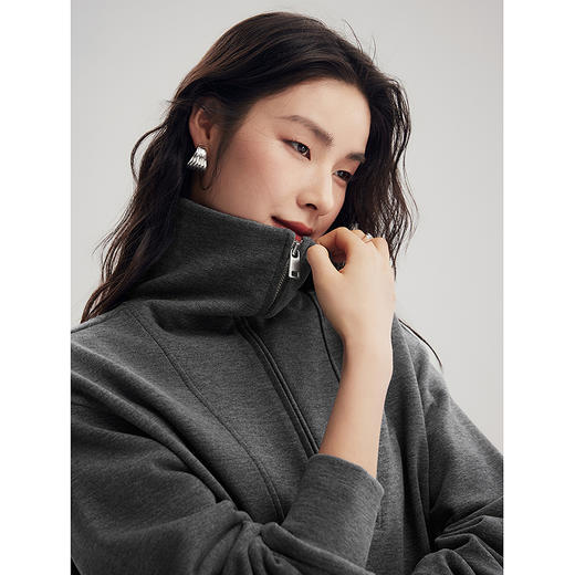 棉仓356608003-法式翻领拉链卫衣空气层美式宽松卫衣 商品图2