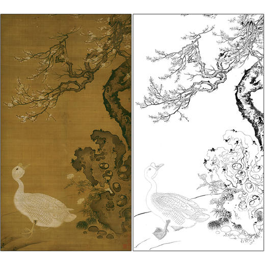 吕纪花鸟工笔画白描底稿《狮头鹅图》临摹勾线高清打印稿MD09 商品图0