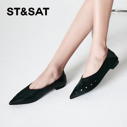 星期六气质尖头马毛皮平底单鞋SSC3111163 商品图1
