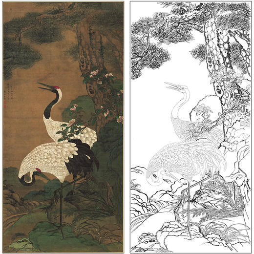 童垲花鸟工笔画白描底稿《松鹤延年图》临摹勾线高清打印稿MD26 商品图0