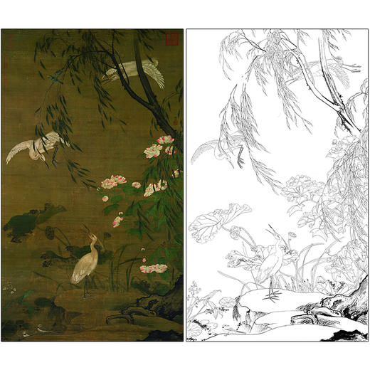 吕纪花鸟工笔画白描底稿《秋鹭芙蓉图》临摹勾线高清打印稿MD08 商品图0