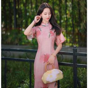 【融香雪】粉色淑女舒适透气改良气质款旗袍新中式