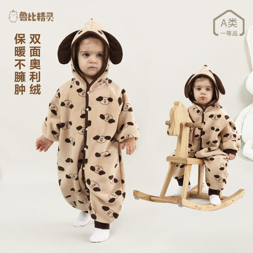【双面抱抱绒~轻盈保暖不臃肿】婴儿连体衣服秋冬款双面奥利绒外出连体衣立体连帽哈衣居家爬服 商品图0