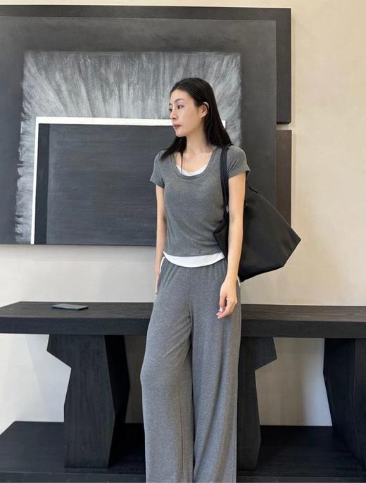 【包邮发顺丰】99911 洛诗琳新款假两件设计修身短袖T恤夏季宽松垂感阔腿休闲裤两件套 KTT038 商品图8