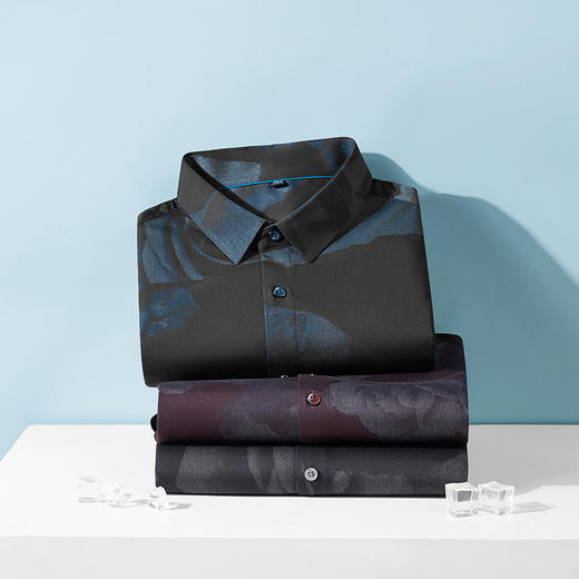 【新款DM】大依优型大码花纹花衬衫长袖衬衫男宽松加肥加大码男士休闲商务衬衣上衣胖子 商品图2