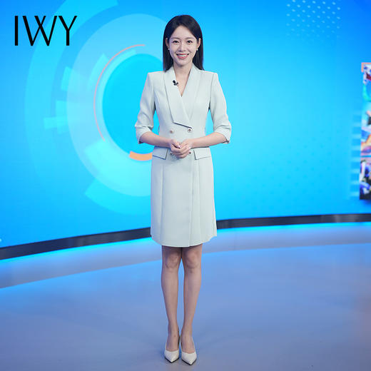 IWY/绿色播音主持人连衣裙七分袖气质通勤教师录课会议演讲比赛裙Q14235 商品图0