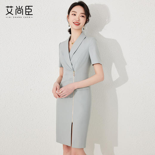 艾尚臣职业连衣裙2024新款女夏季短袖高端时尚正式场合修身工作服 商品图5