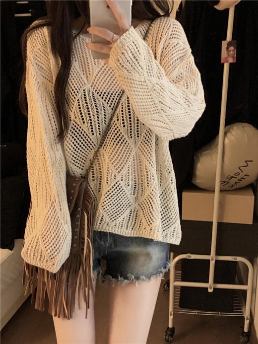 休闲针织罩衫/菱格镂空针织罩/设计感美背吊带 商品图2