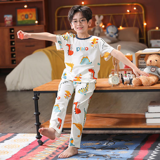 芬腾夏季男童睡衣短袖短裤宝宝纯棉薄款卡通儿童小男孩家居服套装 商品图0