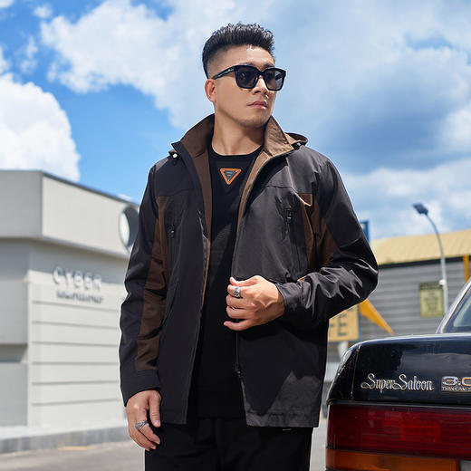 【新款DMH】大依优型大码连帽夹克外套男宽松加肥加大码上衣夹克潮流 商品图0