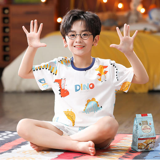 芬腾夏季男童睡衣短袖短裤宝宝纯棉薄款卡通儿童小男孩家居服套装 商品图0