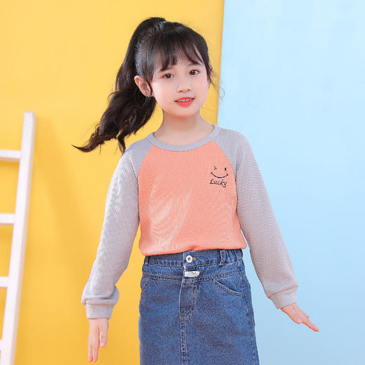 【特价清仓，抢完下架】【三件起拍，一件不发货】秋季儿童上衣长袖t恤华夫格撞色插肩长袖T恤 商品图2