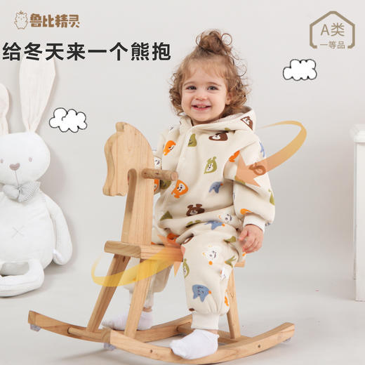 【动物乐园连帽羊羔绒爬爬服】婴儿连体衣服居家服春秋新款外出连体衣男女宝宝立体连帽哈衣爬服 商品图3