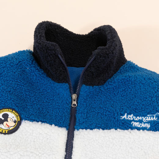 迪士尼童装男童羊羔绒保暖外套春秋冬季中大童帅气撞色学院风外套ZD4DS002 商品图4