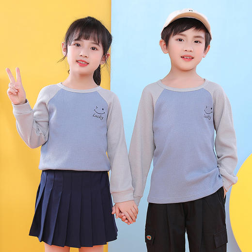 【特价清仓，抢完下架】【三件起拍，一件不发货】秋季儿童上衣长袖t恤华夫格撞色插肩长袖T恤 商品图3
