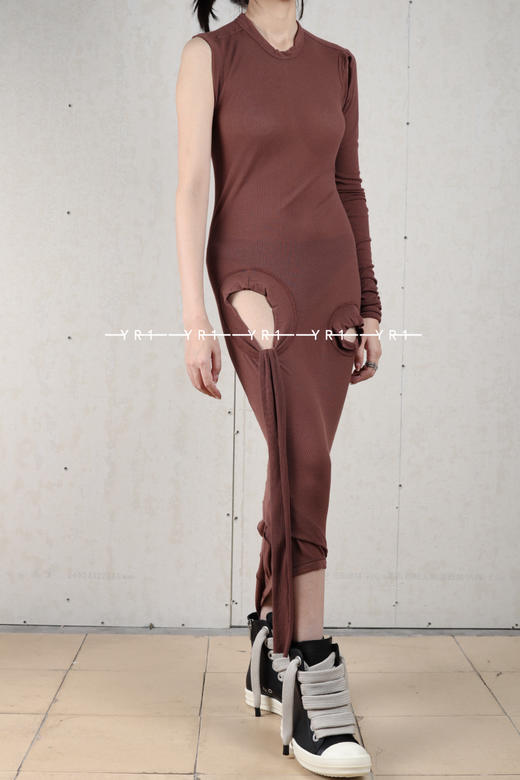 Rick Owens | 砖红色粘胶丝罗纹针织香蕉上衣连衣裙 商品图1