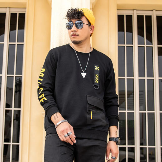 【新款DMH】大依优型大码男装圆领卫衣简约宽松上衣男士胖子打底衫300斤 商品图2