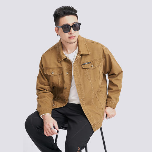 【新款DMH】大依优型大码翻领牛仔外套男宽松加肥加大码上衣夹克运动潮流 商品图5