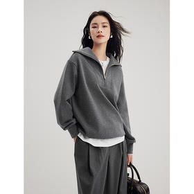 棉仓356608003-法式翻领拉链卫衣空气层美式宽松卫衣