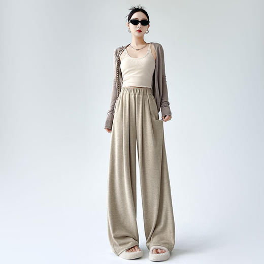 百媚生 糯米阔腿裤女高腰宽松简约直筒垂感休闲裤子 K8602 商品图5