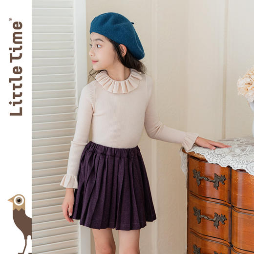 littletime童装法式学院风花边翻领长袖针织羊毛衫女秋款经典上衣 商品图1