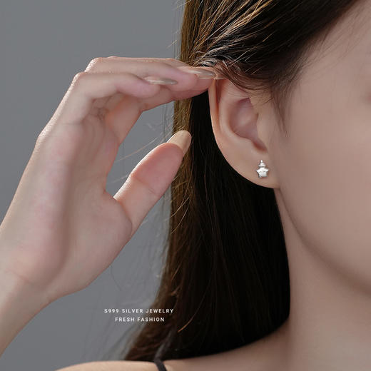 【睡帽星星】S999银可爱童趣磨砂耳饰【YXS-E4291】 商品图1