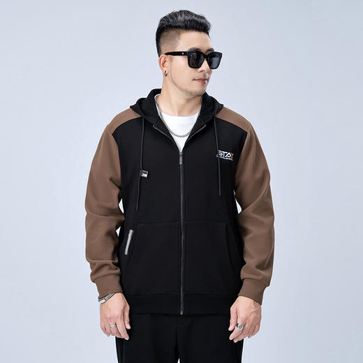 【新款DMH】大依优型大码连帽开衫卫衣外套拼接男宽松加肥加大码上衣夹克运动潮流 商品图3