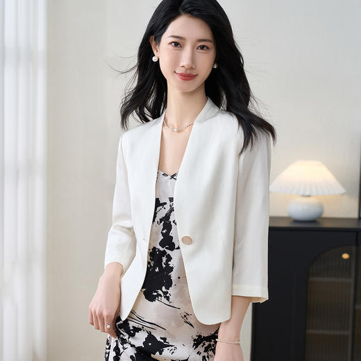 剩S/XL 高级感亚麻醋酸混纺小西装 米思阳2026春季新款气质短款外套女上衣3637 商品图2