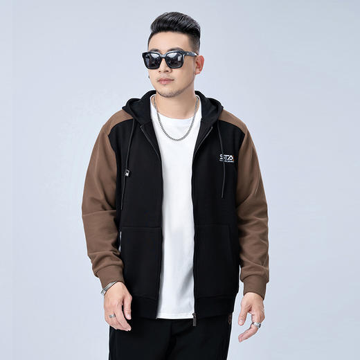 【新款DMH】大依优型大码连帽开衫卫衣外套拼接男宽松加肥加大码上衣夹克运动潮流 商品图4