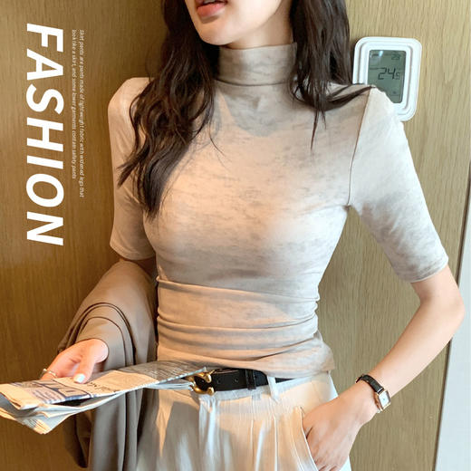 百媚生 迷彩半高领针织上衣修身内搭T恤H530 商品图2