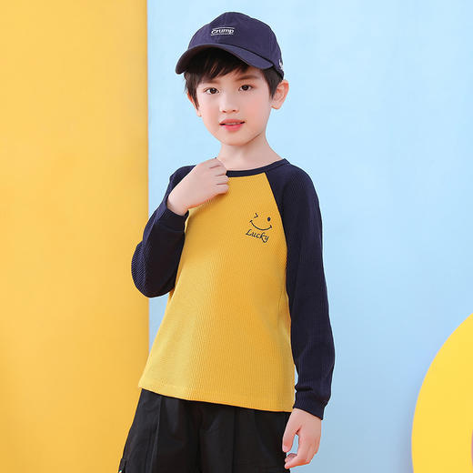 【特价清仓，抢完下架】【三件起拍，一件不发货】秋季儿童上衣长袖t恤华夫格撞色插肩长袖T恤 商品图1