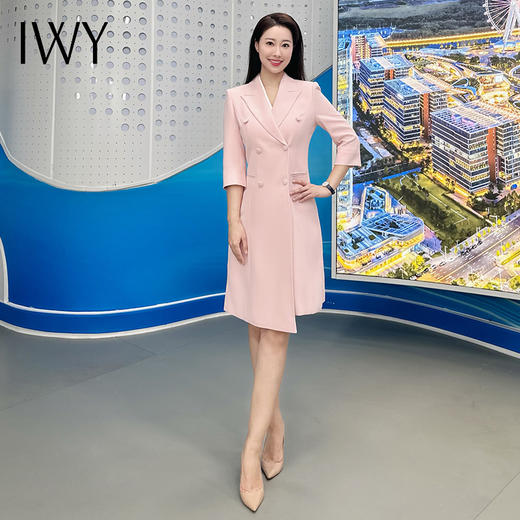 IWY/粉色演讲比赛服装女高级播音艺考主持正式场合气质西装连衣裙Q13206 商品图0