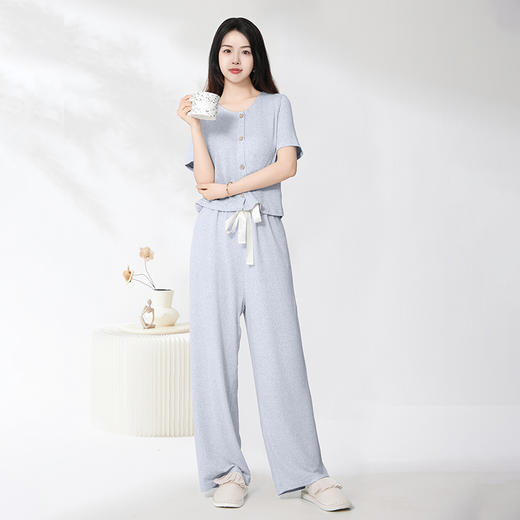 爱帝云感软糯亲肤文艺花纱短袖长裤套装 商品图7