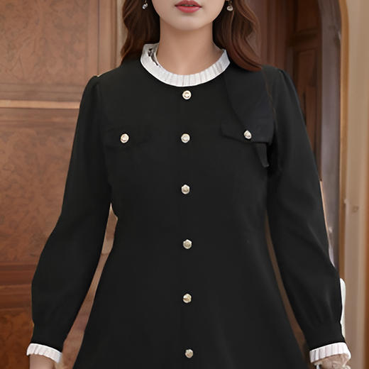 8/16奢姿大码女装2024秋季丝绒时尚连衣裙胖妹妹纽扣装饰小香风裙子9943853571 商品图1