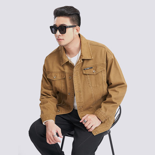 【新款DMH】大依优型大码翻领牛仔外套男宽松加肥加大码上衣夹克运动潮流 商品图0