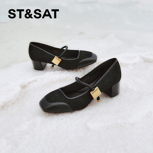 星期六复古宫廷风拼接粗跟玛丽珍SSC3111110 商品图0