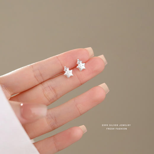 【睡帽星星】S999银可爱童趣磨砂耳饰【YXS-E4291】 商品图2