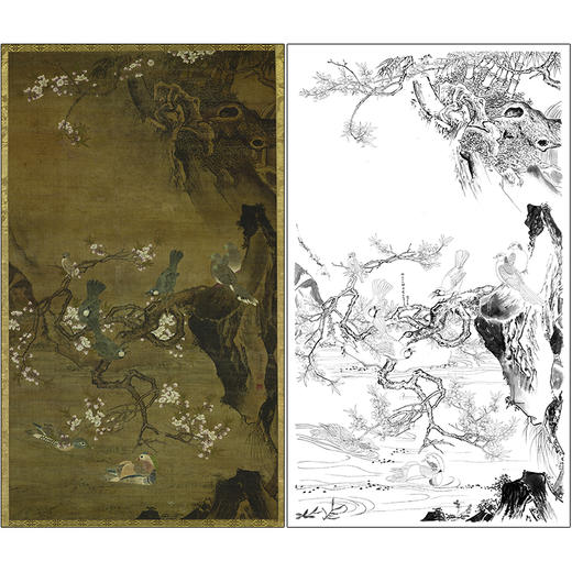 吕纪花鸟工笔画白描底稿《四季花鸟图》临摹勾线高清打印稿MD10 商品图0