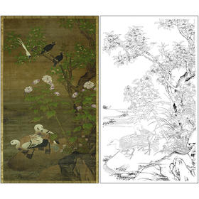 吕纪花鸟工笔画白描底稿《四季花鸟图》临摹勾线高清打印稿MD12