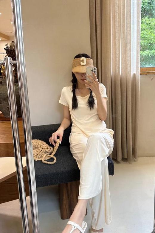 【包邮发顺丰】99911 洛诗琳新款假两件设计修身短袖T恤夏季宽松垂感阔腿休闲裤两件套 KTT038 商品图1