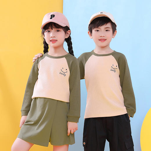 【特价清仓，抢完下架】【三件起拍，一件不发货】秋季儿童上衣长袖t恤华夫格撞色插肩长袖T恤 商品图0